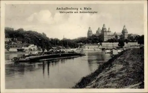 Ak Aschaffenburg in Unterfranken, Aschaffenburg a. Main, Mainpartie mit Kettendampfer, Fluss m...