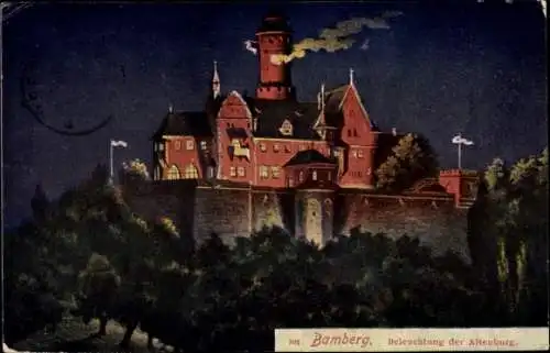 Ak Bamberg in Oberfranken, Altenburg, Beleuchtung, Nachtansicht, Schloss