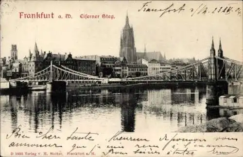 Ak Frankfurt am Main, Eiserner Steg, historische Architektur, Flussansicht, Stadtansicht