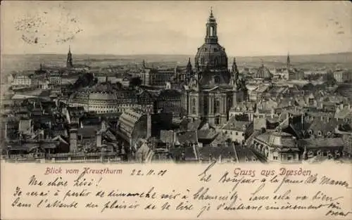 Ak Dresden Altstadt, Blick vom Kreuzturm, Frauenkirche