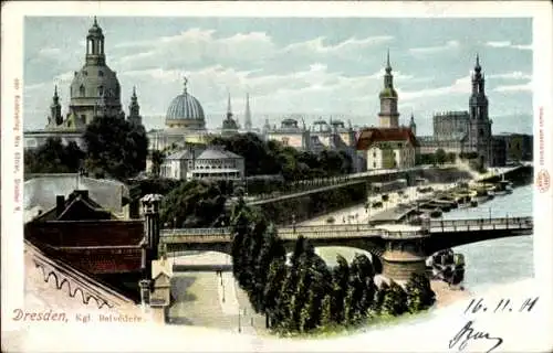 Ak Dresden Altstadt, Königliches Belvedere, Elbe, Brücke