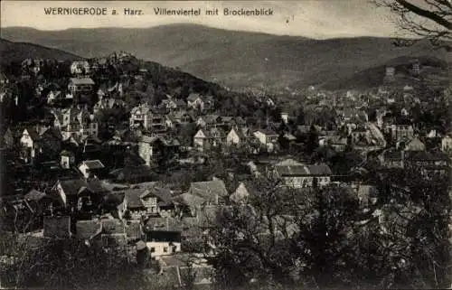 Ak Wernigerode im Harz,  Villenviertel, Ausblick auf den Brocken