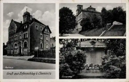 Ak Erfenschlag Chemnitz in Sachsen, Rathaus, Ehrenmal, Schulgebäude, Gruß aus Erfenschlag b. C...