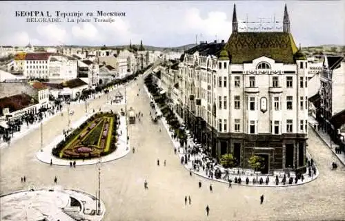 Ak Belgrad Serbien, La Place Terazije, Straßenpartien, Passanten