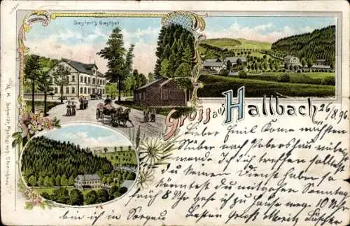 Litho Hallbach Olbernhau im Erzgebirge Sachsen, Seyfert's Gasthof