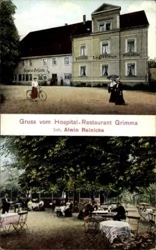 Ak Grimma Mulde, Hospital Restaurant, Inh. A. Reinicke, Terrassenpartie