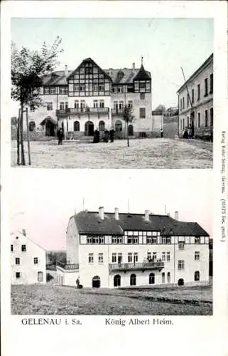 Ak Gelenau im Erzgebirge, Zwei alte Gebäude, König Albert Heim, Verlag Victor Sontag