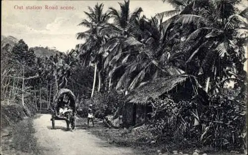 Ak Sri Lanka Ceylon, Out station, Road scene, Rickshaw