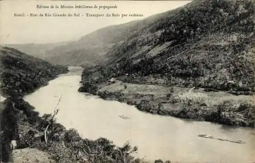 Ak Brasilien, Transport du Bois par radeaux, Etat de Rio Grande do Sul