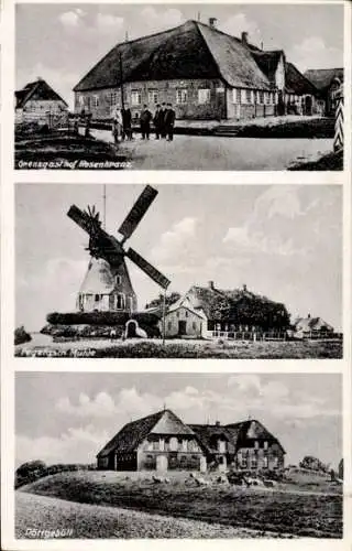 Ak Rosenkranz Aventoft in Nordfriesland, Grenzgasthof, Fegetasch-Mühle, Döttgebüll