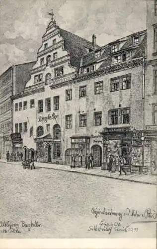 Künstler Ak Leipzig, Burgkeller, Gasthaus, Geschäfte