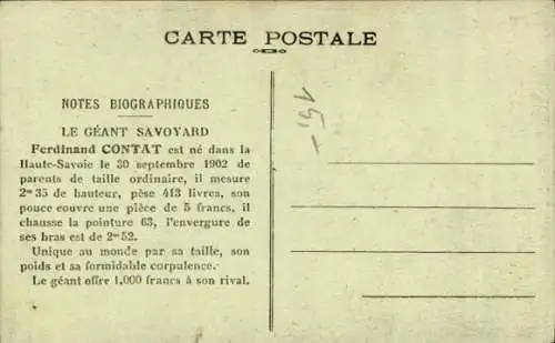 Ak Le Géant Savoyard, Ferdinand Contat, 2,35 m Höhe