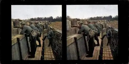 Stereo Foto Kriegsschauplatz 1. WK, Schützengraben im Westen, Chromoplast Bild No. 335