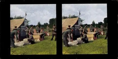 Stereo Foto Kriegsschauplatz 1. WK, Kaiserliches Feldpostamt an der Front, Chromoplast Bild No. 333