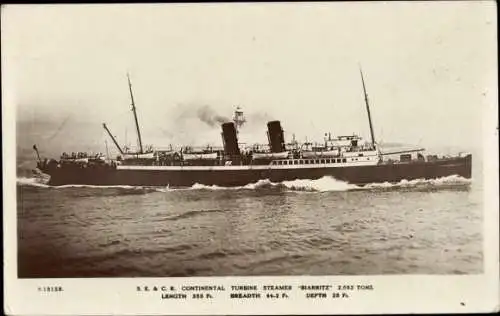 Ak Dampfer, Turbine Steamer Biarritz, Ansicht Steuerbord