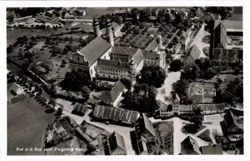 Ak Rot an der Rot in Oberschwaben Württemberg, Klosterkirche St. Verena, Fliegeraufnahme