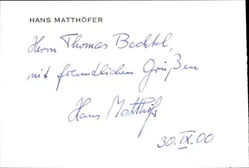 Autogramm Hans Matthöfer, Bundesfinanzminister, 2000