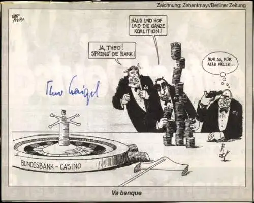 Ak Politiker Theo Waigel im Casino, Karikatur, Autogramm