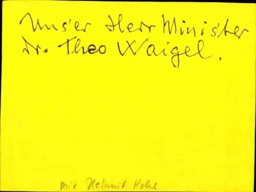 Ak Politiker Theo Waigel, Helmut Kohl, Bonner Dirigentenduo, Karikatur, Autogramm