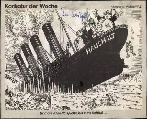 Ak Politiker Theo Waigel, Helmut Kohl, Karikatur, Autogramm