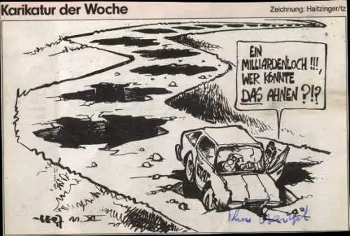 Ak Politiker Theo Waigel, Milliardenloch, Karikatur, Autogramm