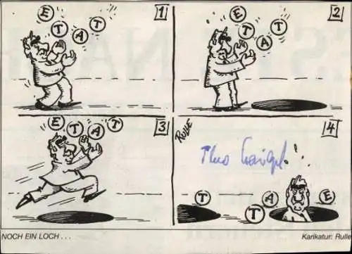 Ak Politiker Theo Waigel, Karikatur Rulle, Autogramm