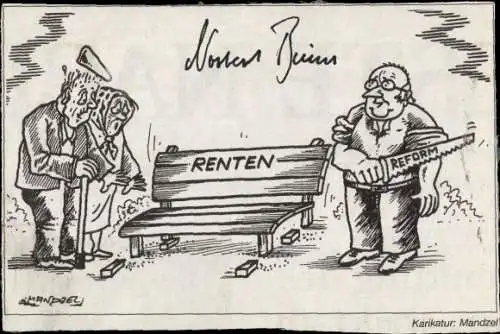 Ak Politiker Norbert Blüm, Rentensystem, Karikatur Mandzel, Autogramm