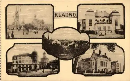 Ak Kladno Kladen Region Mittelböhmen, Gesamtansicht, Amtsgebäude, Platz