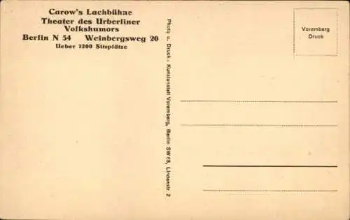 Ak Berlin Mitte, Carow's Lachbühne, Innenansicht, Weinbergsweg 20
