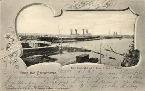 Passepartout Ak Bremerhaven, Neuer Kaiserhafen