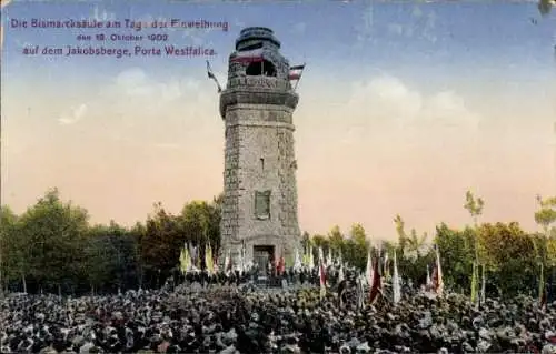 Ak Porta Westfalica in Nordrhein Westfalen, Bismarcksäule, Einweihung 1902, Jakobsberg