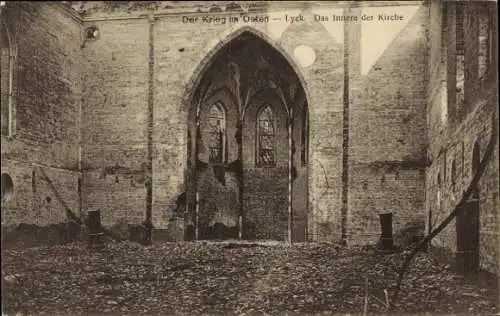 Ak Ełk Lyck Masuren Ostpreußen, Ruine der Kirche, Innenansicht, Kriegszerstörung I. WK