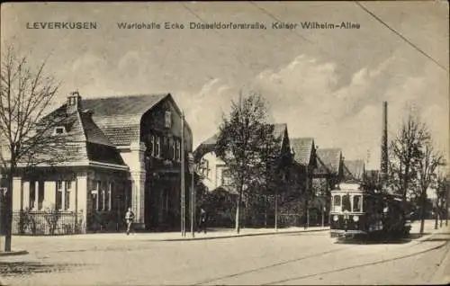 Ak Leverkusen im Rheinland, Wartehalle Ecke Düsseldorfer Straße, Kaiser Wilhelm Allee, Straßenbahn