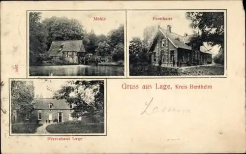 Ak Lage Dinkel Grafschaft Bentheim, Herrenhaus, Mühle, Forsthaus