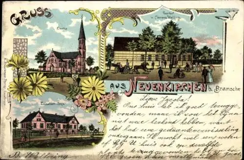 Litho Neuenkirchen Kr. Osnabrück Niedersachsen, Kirche, Gasthof Clemens Welling, Elisabeth Stift