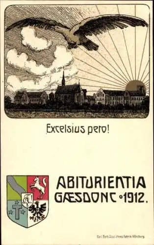 Studentika Ak Gaesdonck Goch am Niederrhein, Abiturientia 1912, Wappen, Adler, Sonnenaufgang