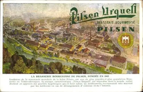 Ak Plzeň Pilsen Stadt, Brauerei, Pilsen Urquell, Gesamtansicht