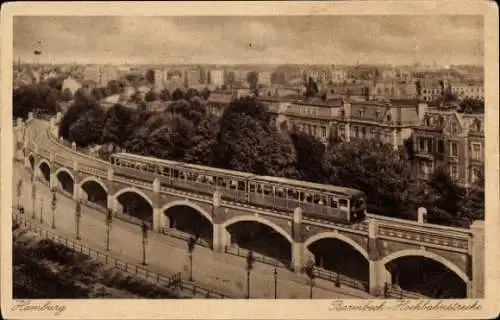 Ak Hamburg Nord Barmbek, Hochbahnstrecke, Hochbahn in Fahrt