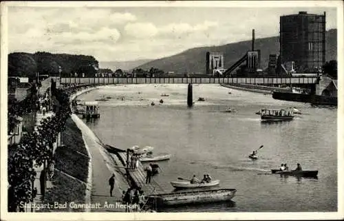Ak Bad Cannstatt Stuttgart, am Neckar, Brücke, Gasometer