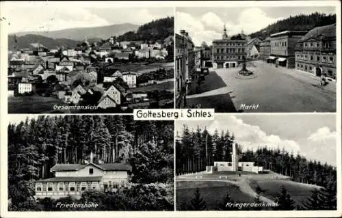 Ak Gottesberg Schlesien, Markt, Totale, Kriegerdenkmal, Friedenshöhe