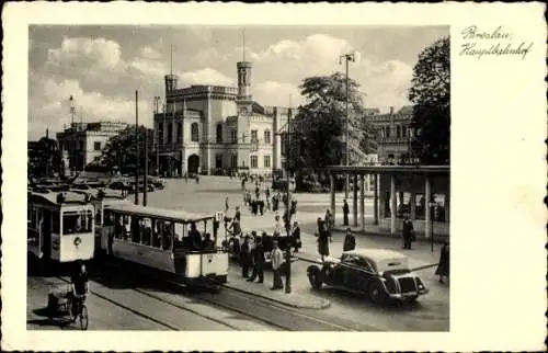 Ak Wrocław Breslau Schlesien, Hauptbahnhof, Straßenbahn Linie 11 und 7, Dworzec Główny