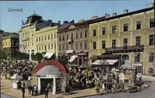 Ak Czernowitz Tschernowitz Cernăuți Ukraine, Basar, Marktstände
