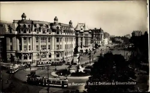 Ak București Bukarest Rumänien, Bul. V. Bratianu, Universität, Straßenbahn