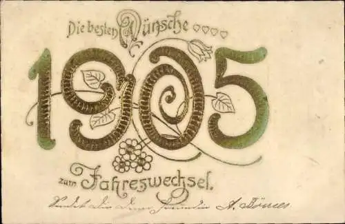 Präge Ak Glückwunsch Neujahr 1905, Blumen