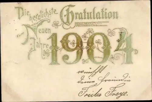 Präge Ak Glückwunsch Neujahr 1904, Glücksklee