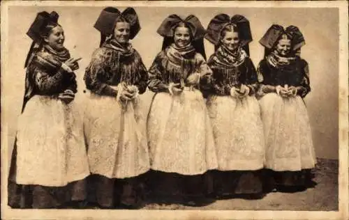 Ak Fünf Elsässerinnen, Elsässer Tracht