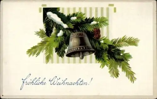 Präge Ak Glückwunsch Weihnachten, Tannenzweige, Glocke