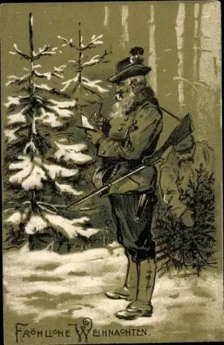 Litho Weihnachten, Jäger im Wald