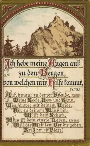 Ak Bibelzitat, Ich hebe meine Augen auf zu den Bergen..., Ps. 121,1