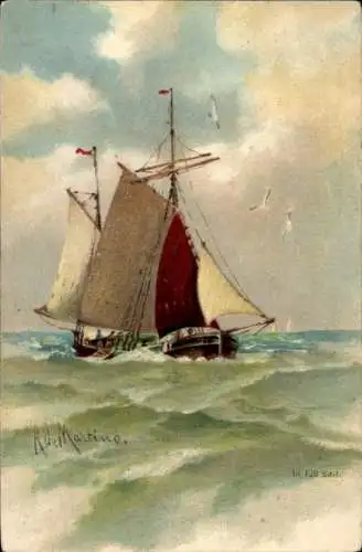 Künstler Ak Martino, Segelschiff auf hoher See